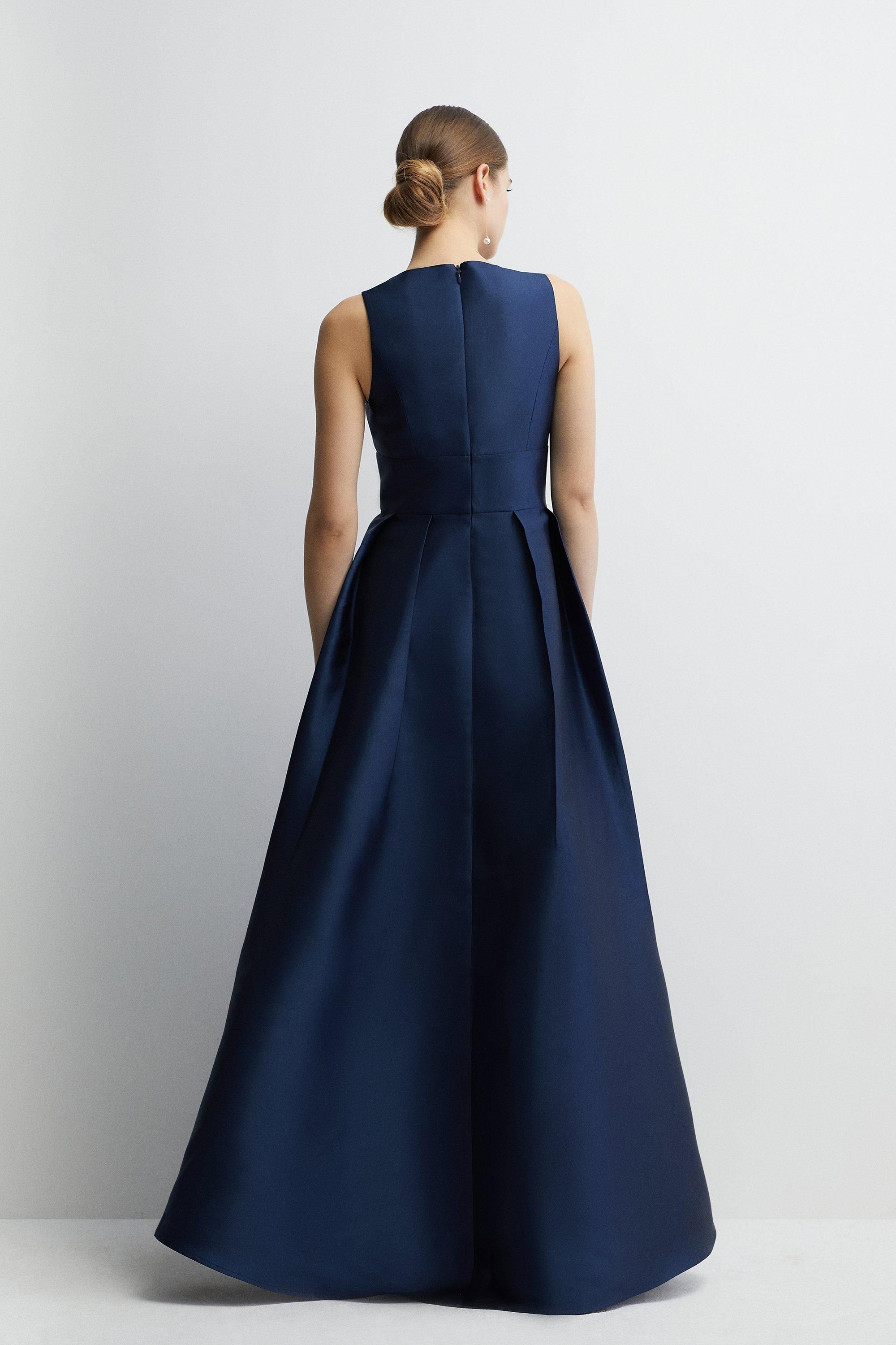 Coast Coast Honoured Petite Sleeveless Plunge Waterfall Twill Maxi Bridesmaid Dress Navy image 3