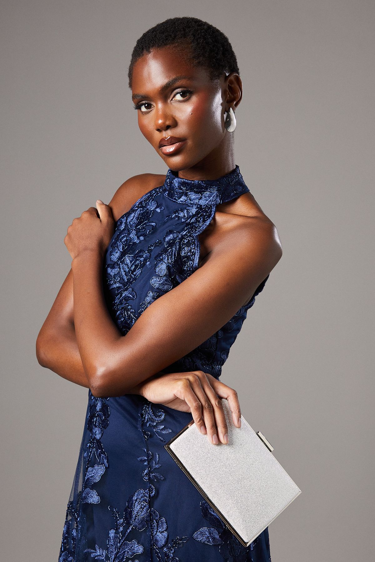 Coast Sicily Glitter Hard Clutch Bag Silver image 3