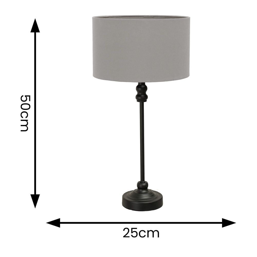 ValueLights Maggie Black Metal Candlestick Table Lamp with Fabric Drum Shade and LED Bulb image 6