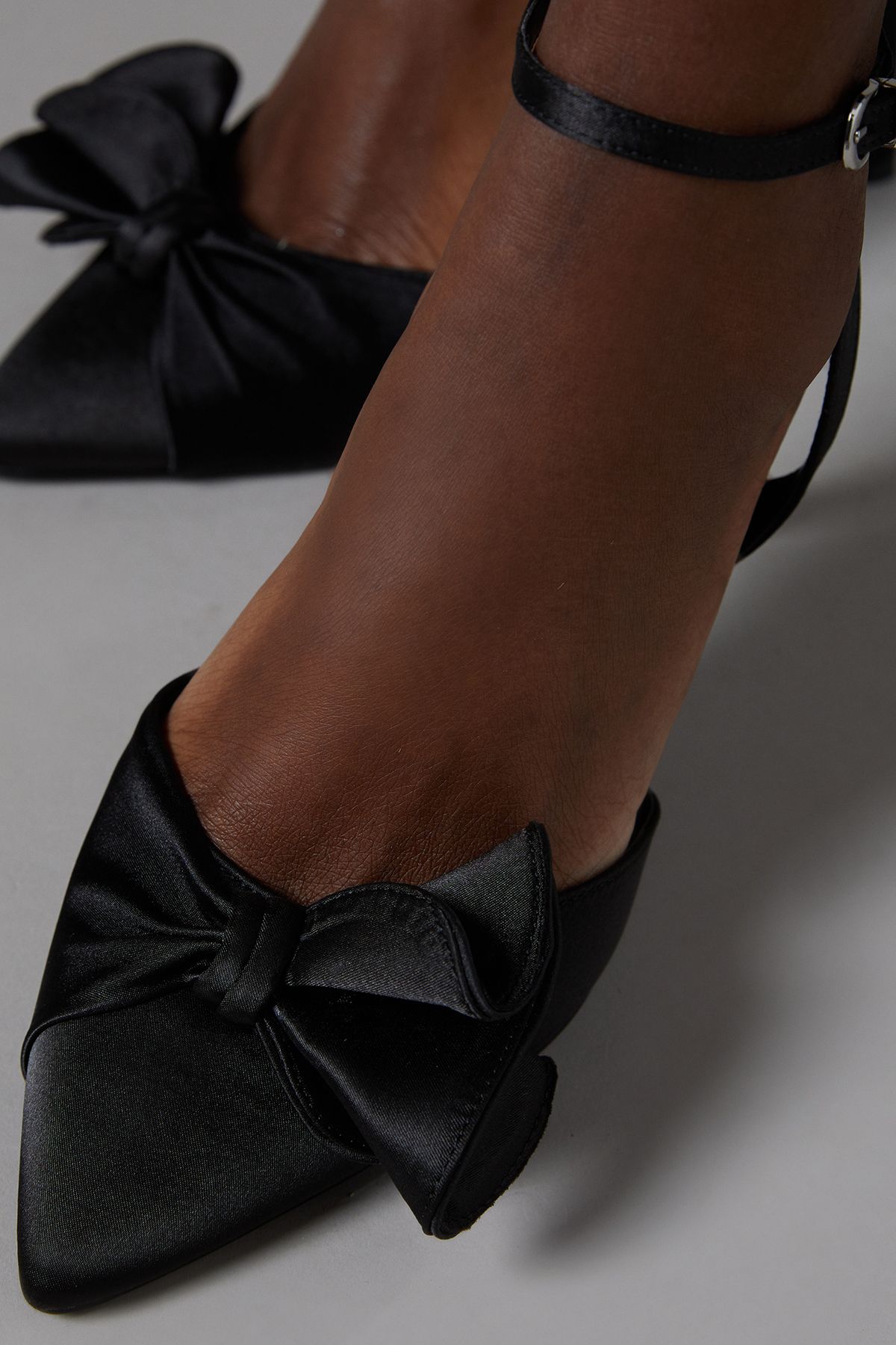 Coast Tasha Satin Ruffled Bow Pointed Stiletto Court Shoes Black image 4