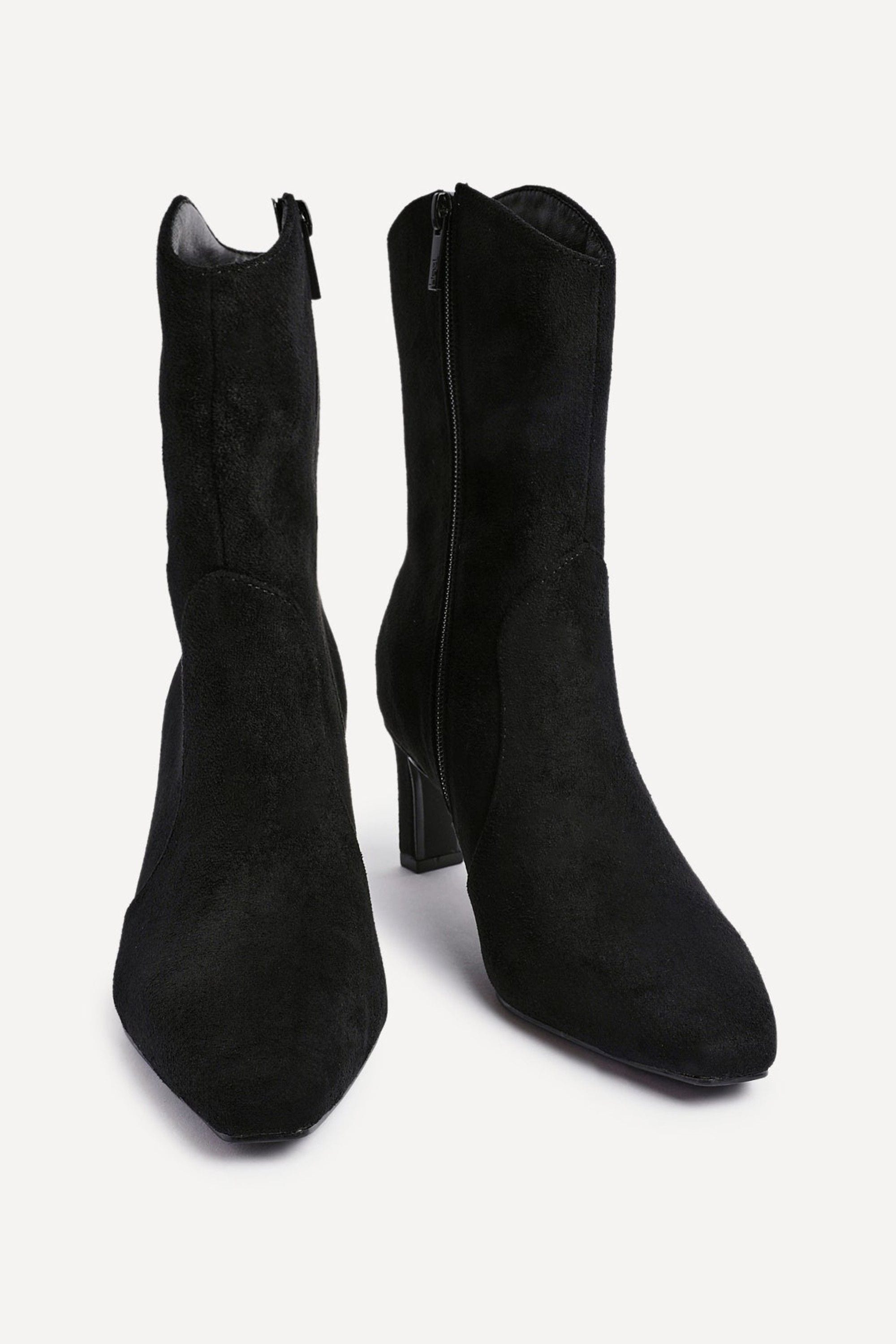 Linzi Calabasas Black Faux Suede Western Inspired Heeled Boot image 3