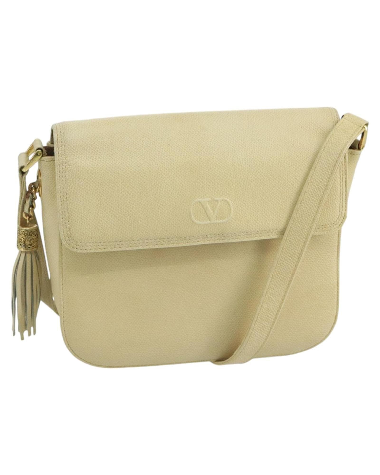 Valentino Preloved Leather Crossbody Bag Wo - Beige Shoulder Bags