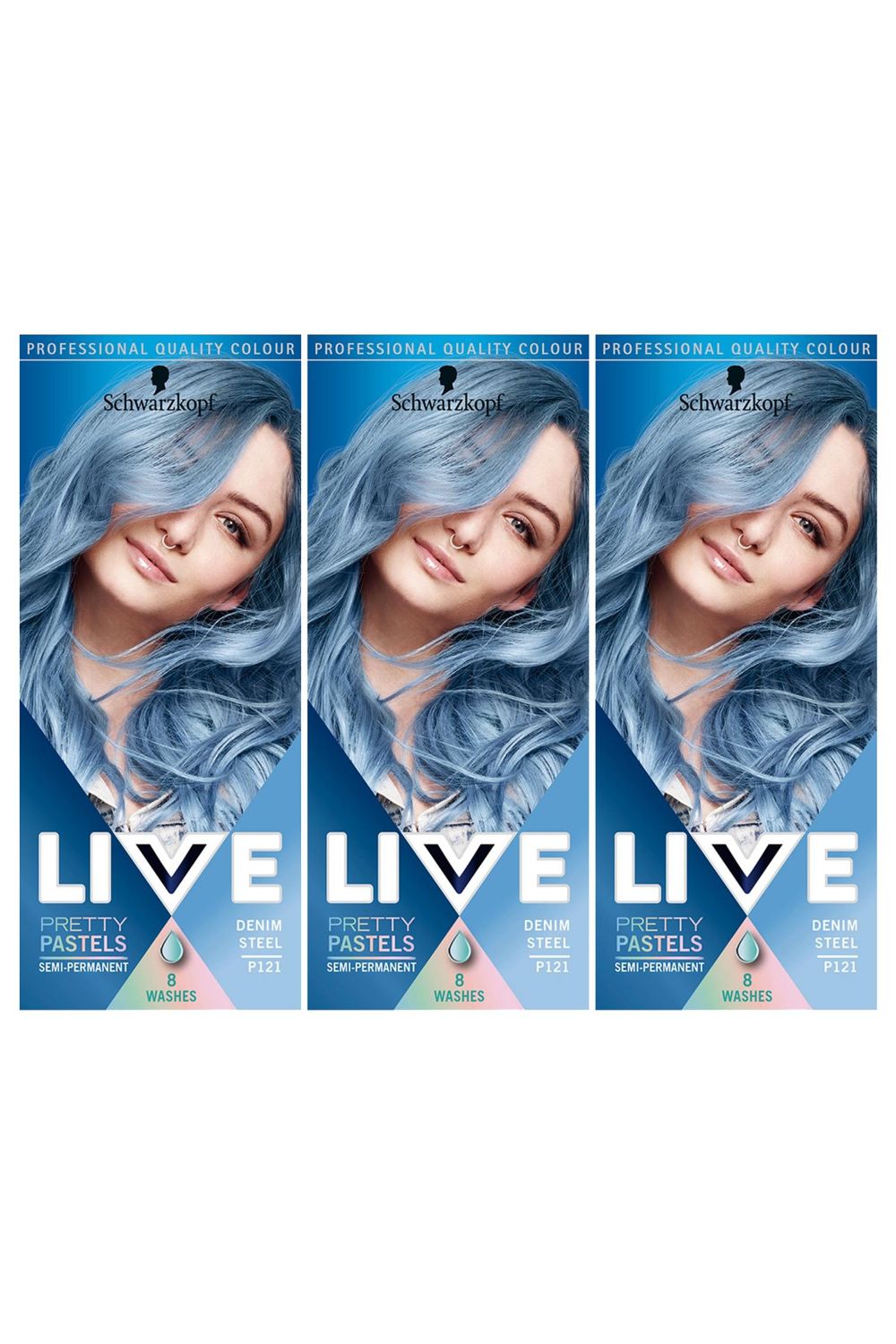 Schwarzkopf Live Ultra Brights 'Hair Dye' P121 Denim Steel 3 Pack image 1