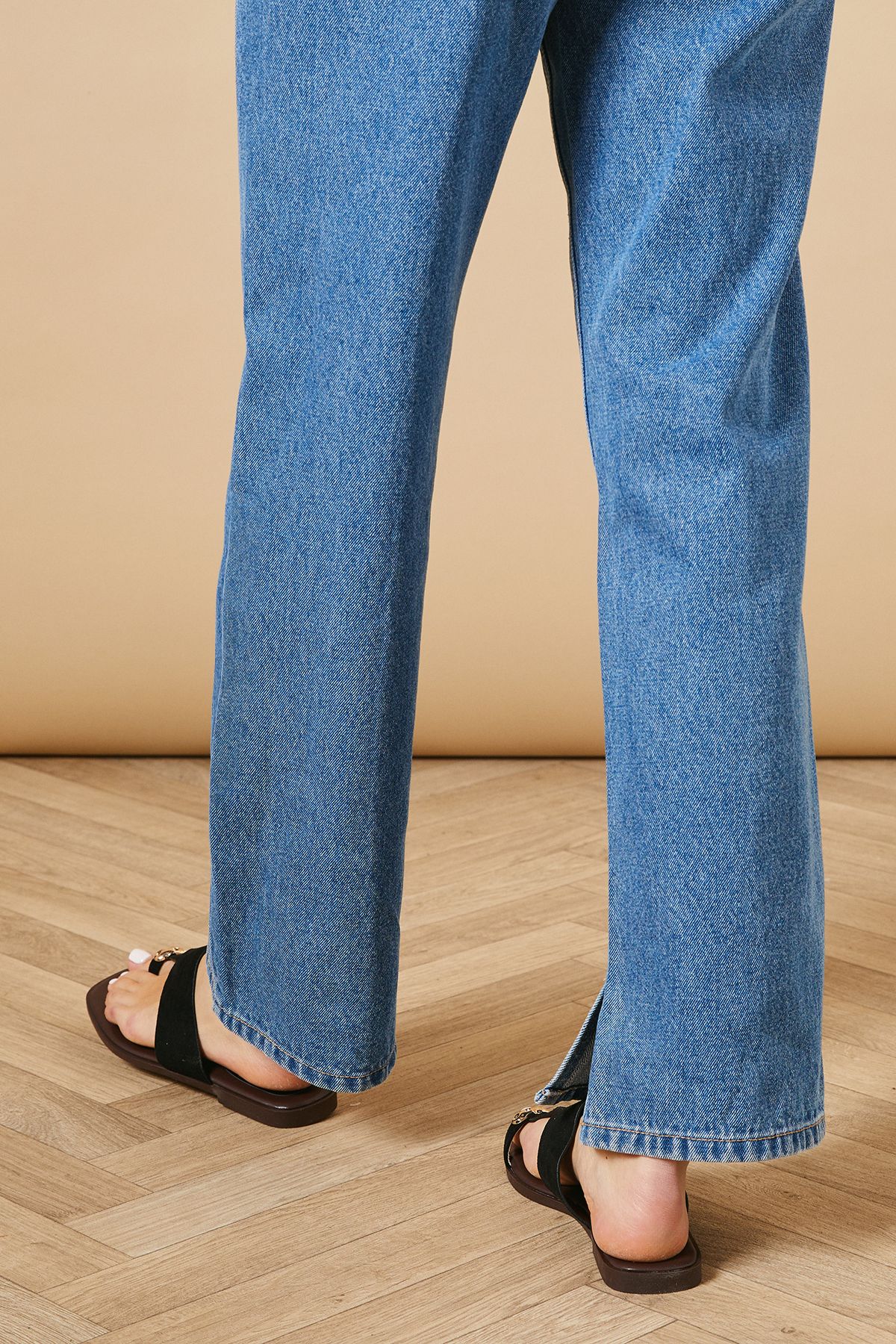 Oasis Fudge Faux Suede Embellished Toe Loop Sliders Natural Black image 4