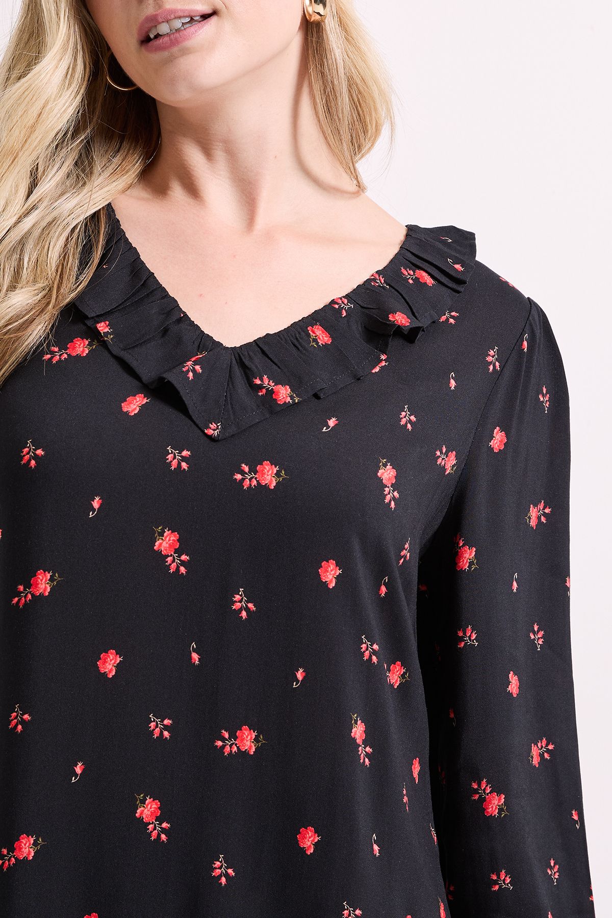 Dorothy Perkins Ditsy Floral Collar Detail Blouson Sleeve Tiered Mini Dress Floral image 5