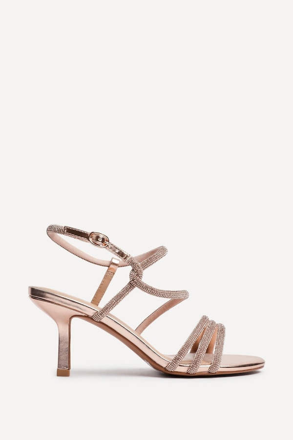 Linzi Charm Rose Gold Faux Leather Strappy Diamante Heeled Sandal