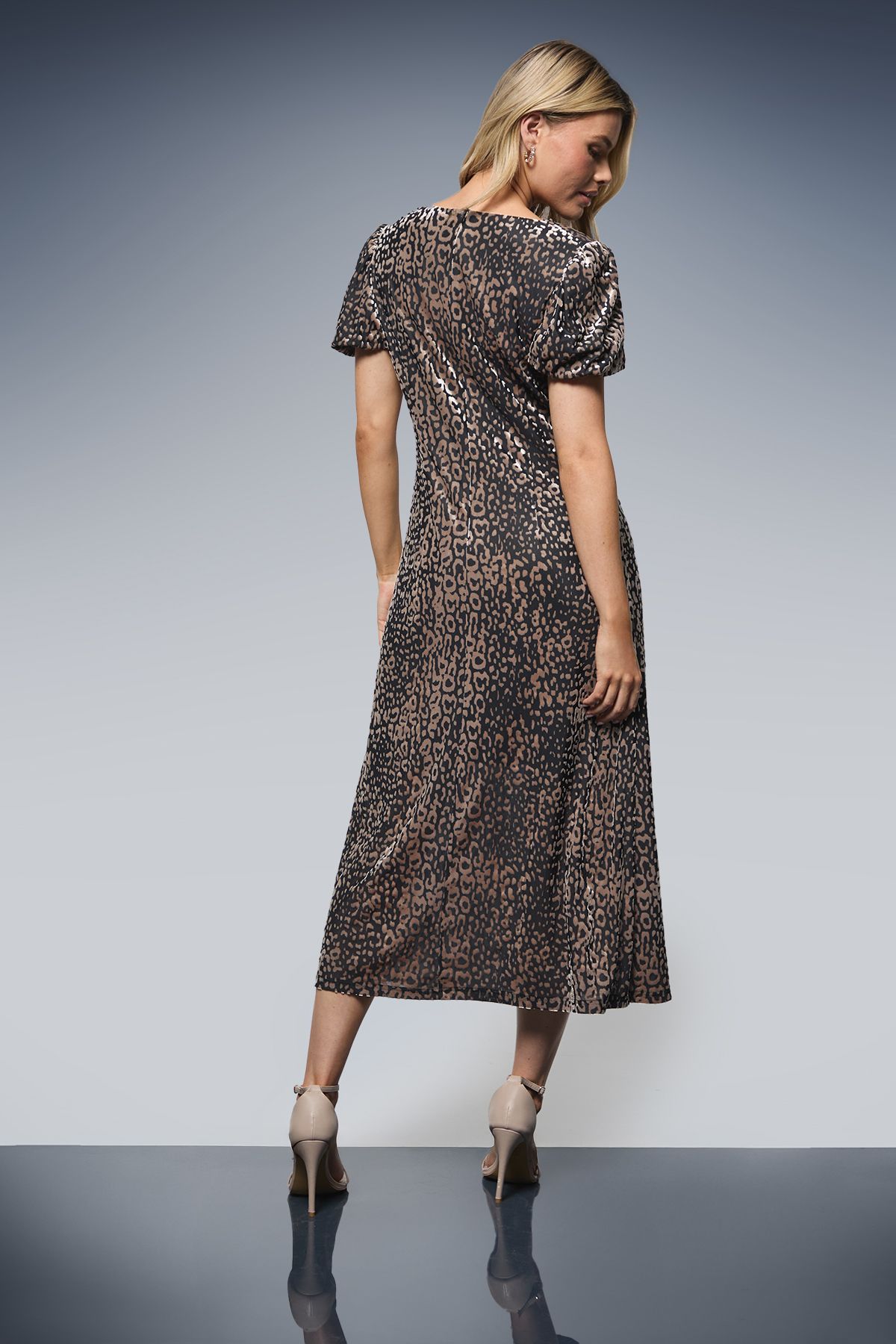 Dorothy Perkins DP Luxe Cowl Neck Puff Sleeve Midi Dress Leopard image 3