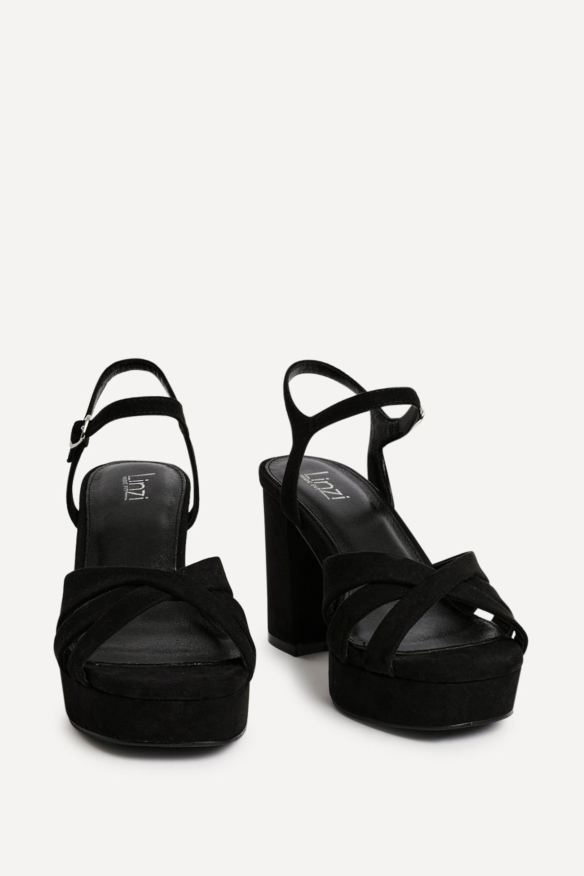 Linzi Selene Black Faux Suede Wide Fit Crossover Platform Heels image 3