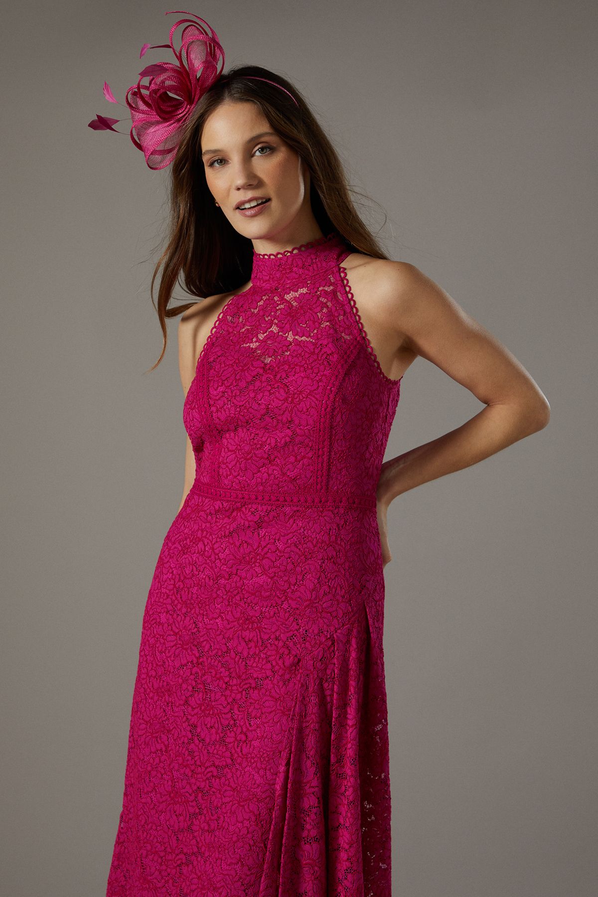 Coast Lace Halter Fit And Flare Dress Magenta image 2