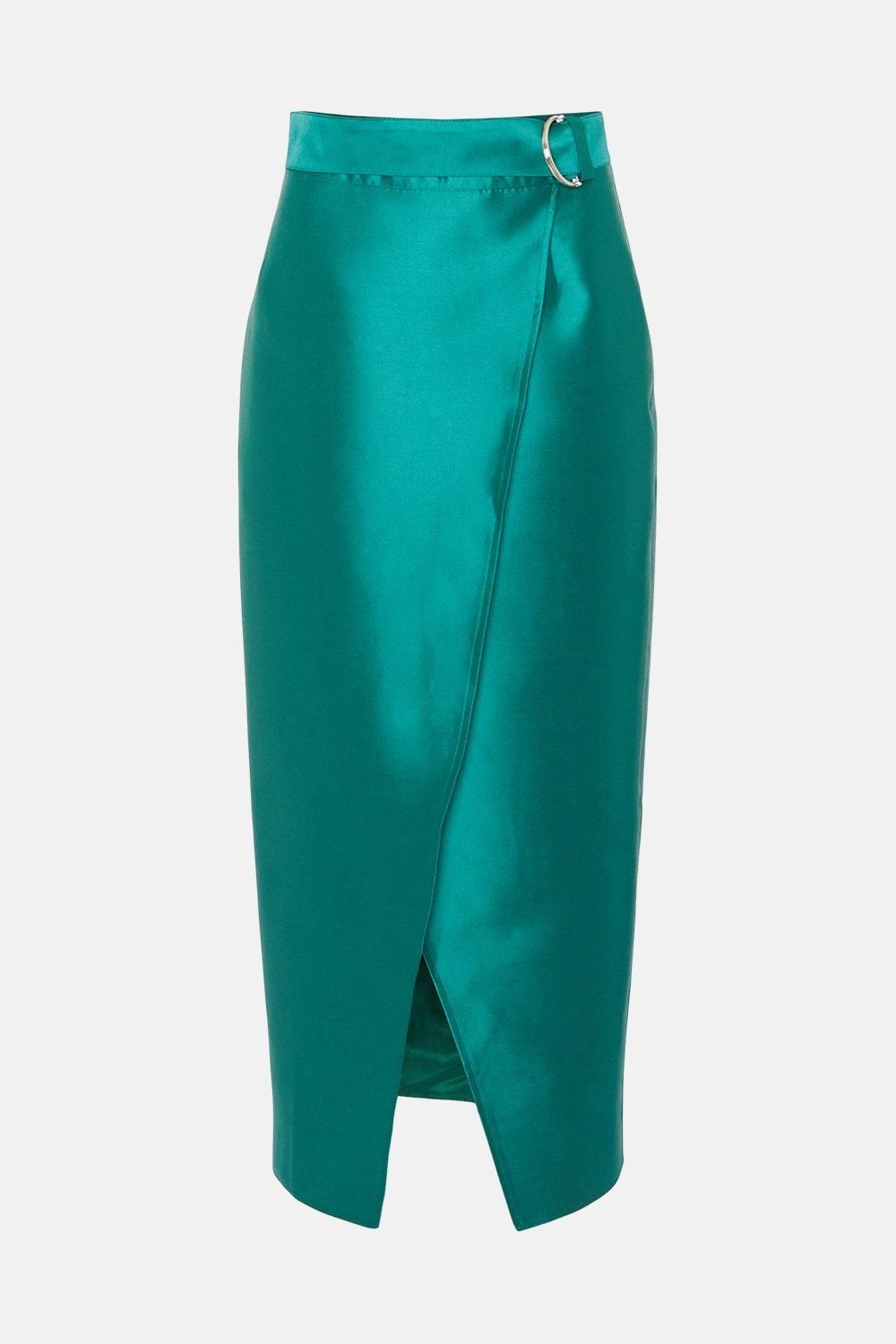 Warehouse Satin Twill Utility Detail Maxi Skirt Green image 4