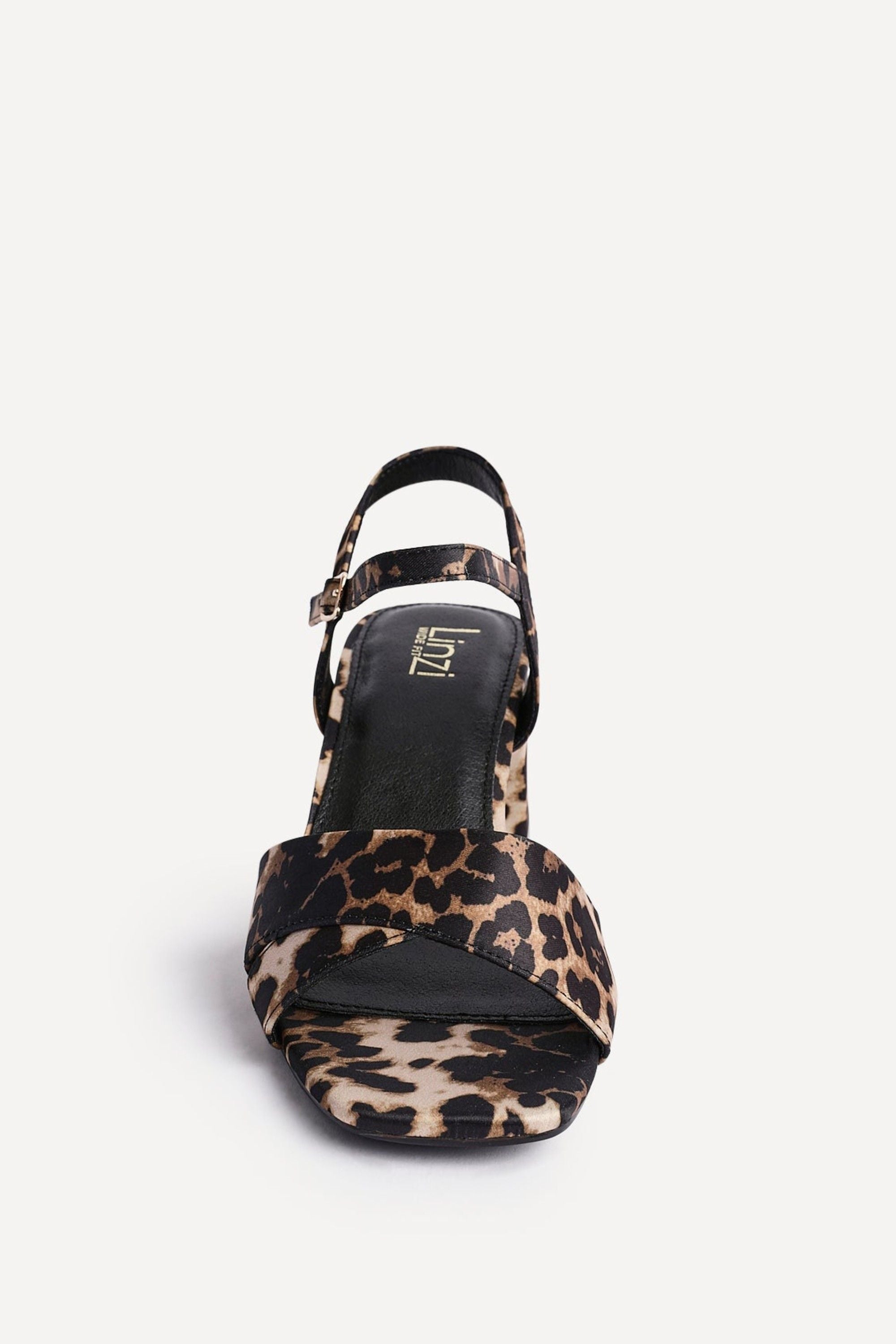 Linzi Vivian Wide Fit Leopard Print Satin Block Heeled Sandals image 4