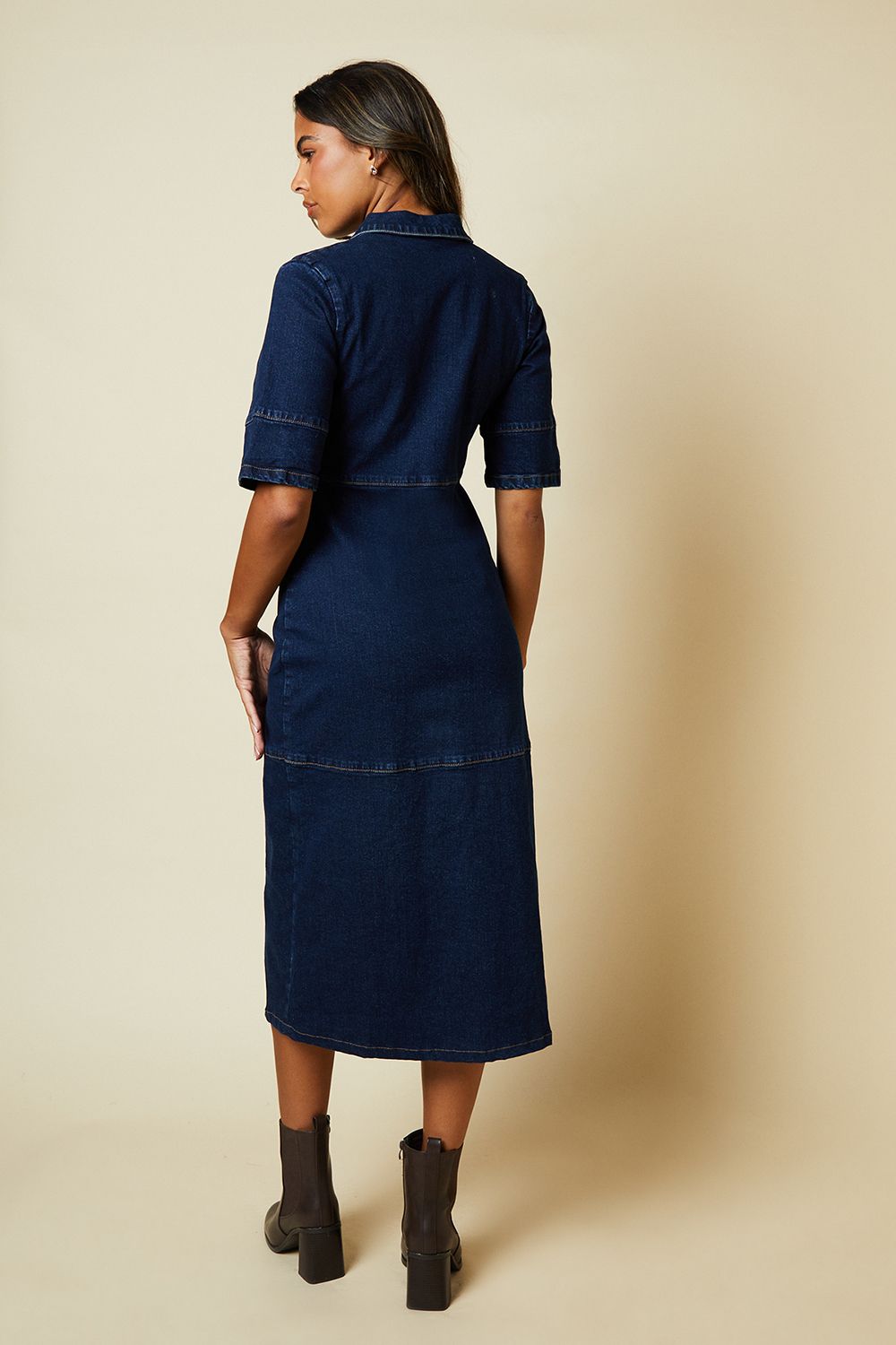 Dorothy Perkins Half Placket Denim Shirt Dress Dark Wash image 3