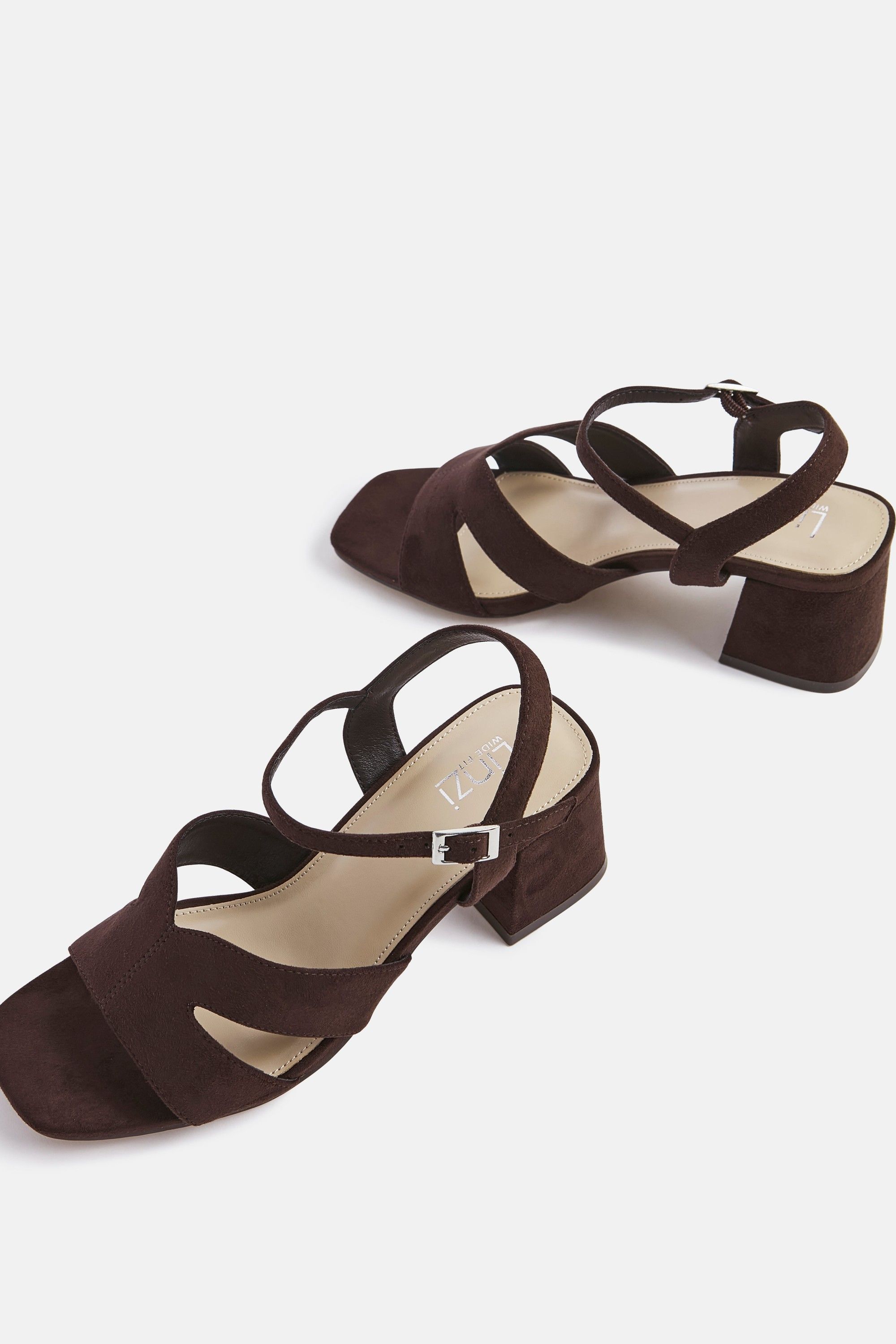 Linzi Empire Wide Fit Brown Faux Suede Link Detail Block Heels image 5