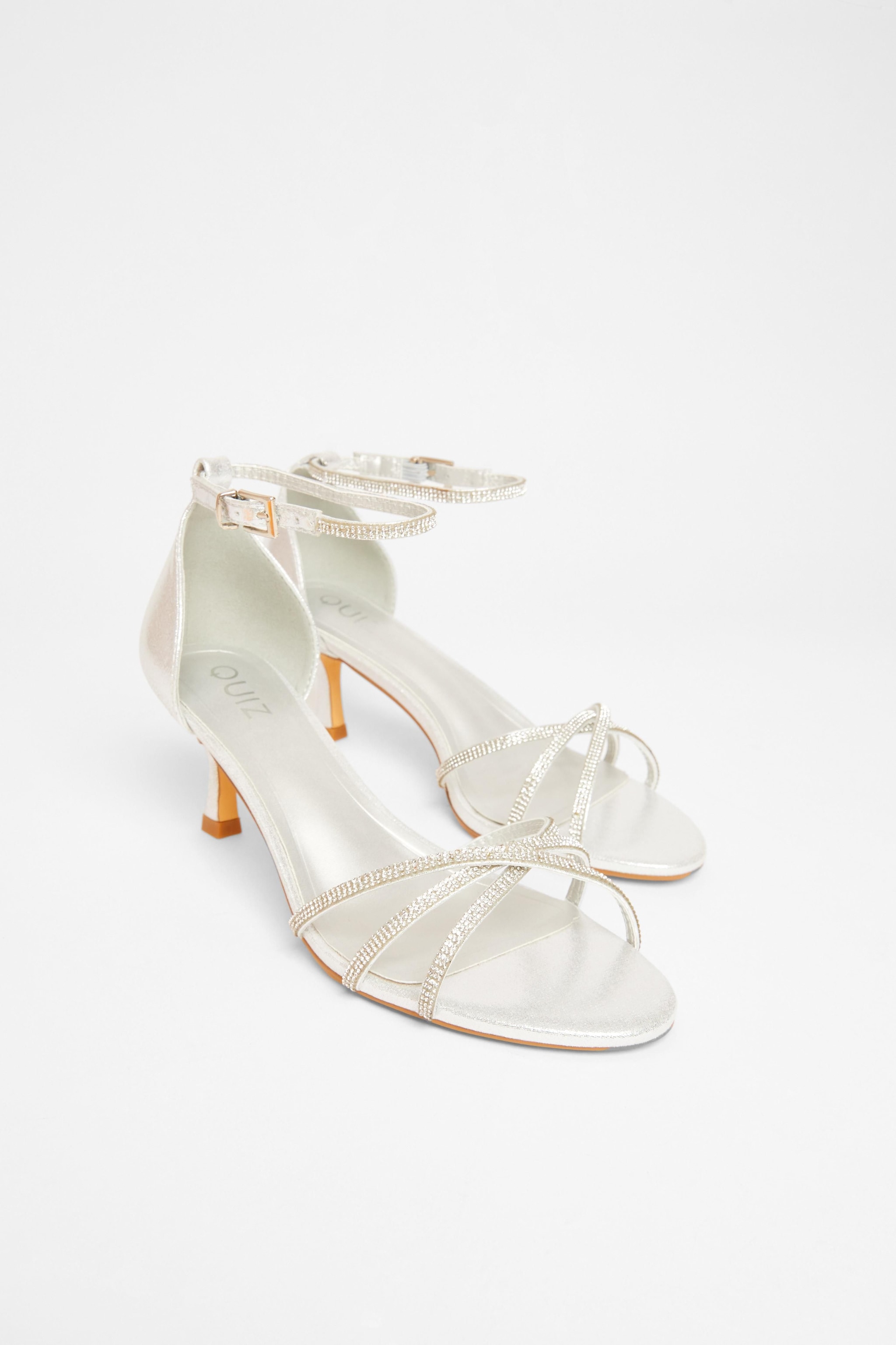 Quiz Silver Diamante Cross Strap Heels image 2