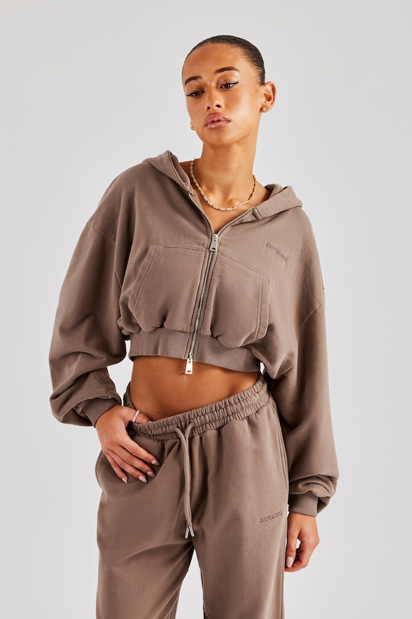 Cernucci C Cropped Zip Through Hoodie - Taupe
