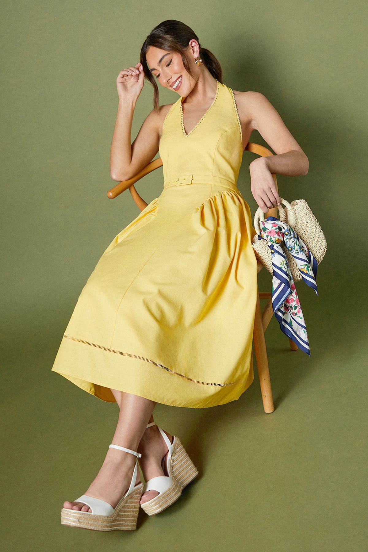 Coast Halter Drop Waist Belted Midi Dress Yellow image 1