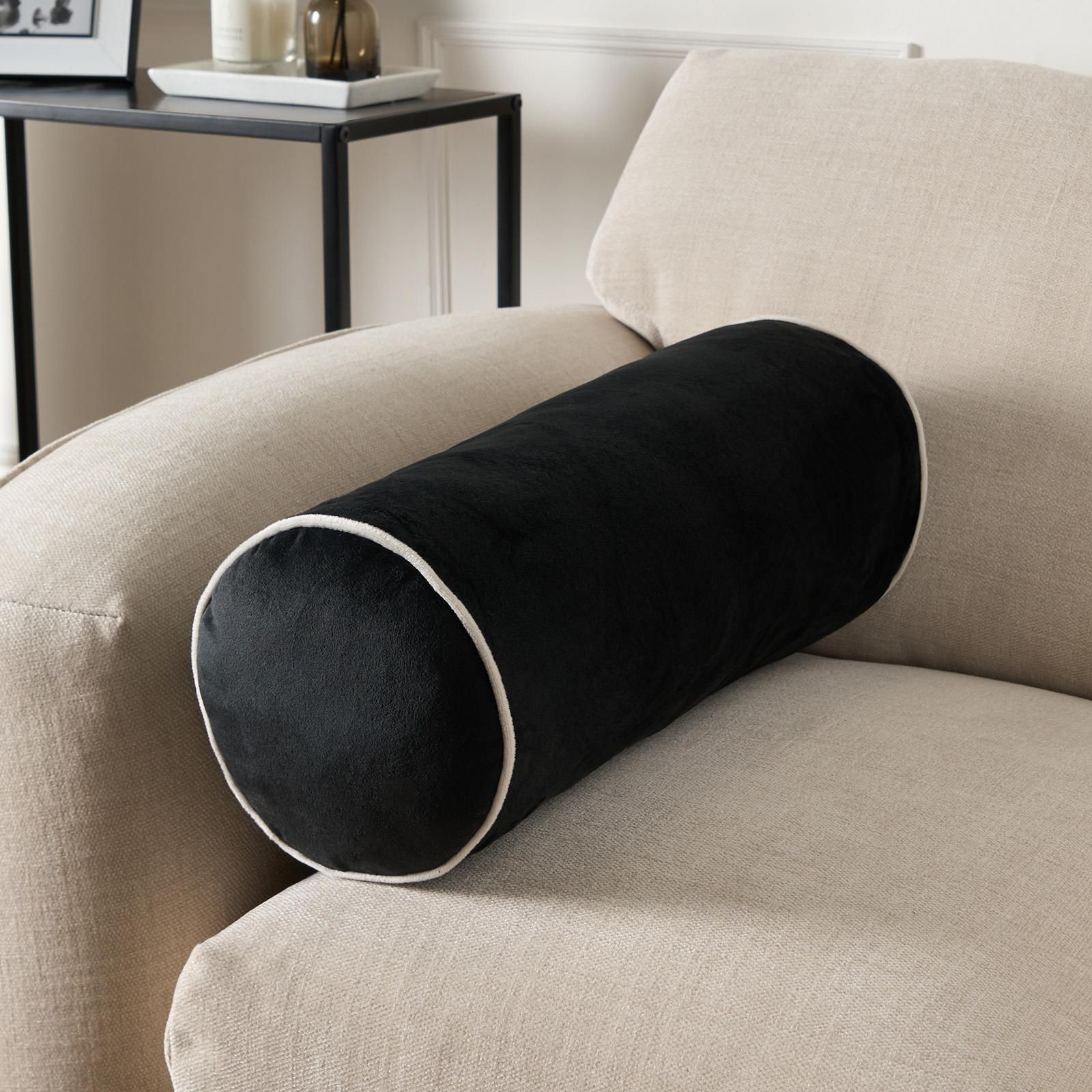 OHS Bolster Cushion Matte Velvet Filled Bedroom Sofa Plump Decorative Scatter Pillow image 1