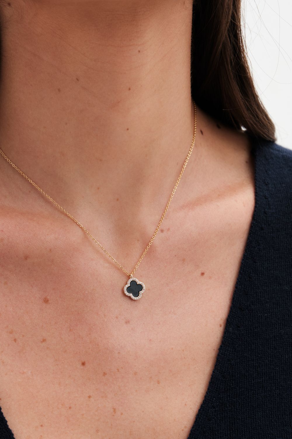 Jon Richard Gold Plated and Jet  Clover Pendant Necklace image 3