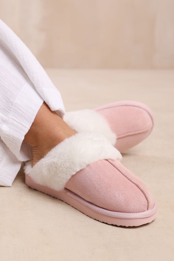 Where's That From 'Comfort' Slip On Slippers With Fur Trim Suede