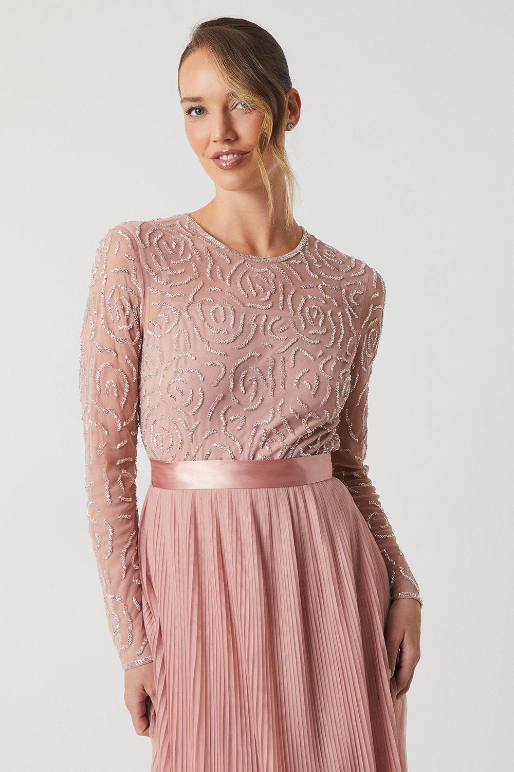 Coast Rose Embroidered Long Sleeve Bridesmaid Dress Antique Rose image 4