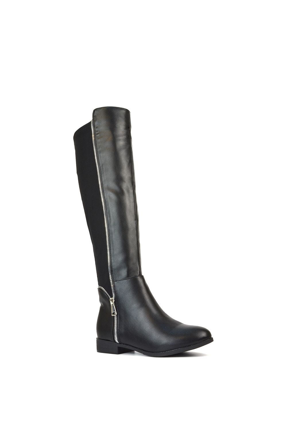 XY London 'Sutton' Zip Up Flat Heel Knee High Boots With Stretchy Calf image 2