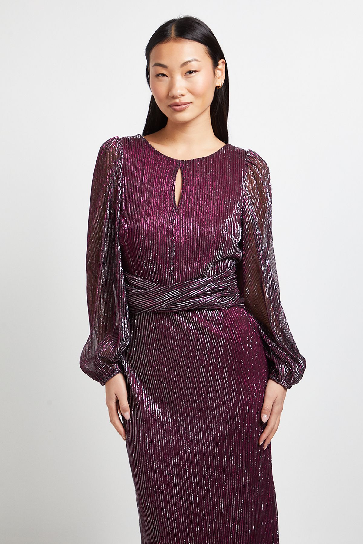 Dorothy Perkins Petite DP Luxe Sparkle Plisse Jersey Keyhole Twist Front Midi Dress Pink image 2