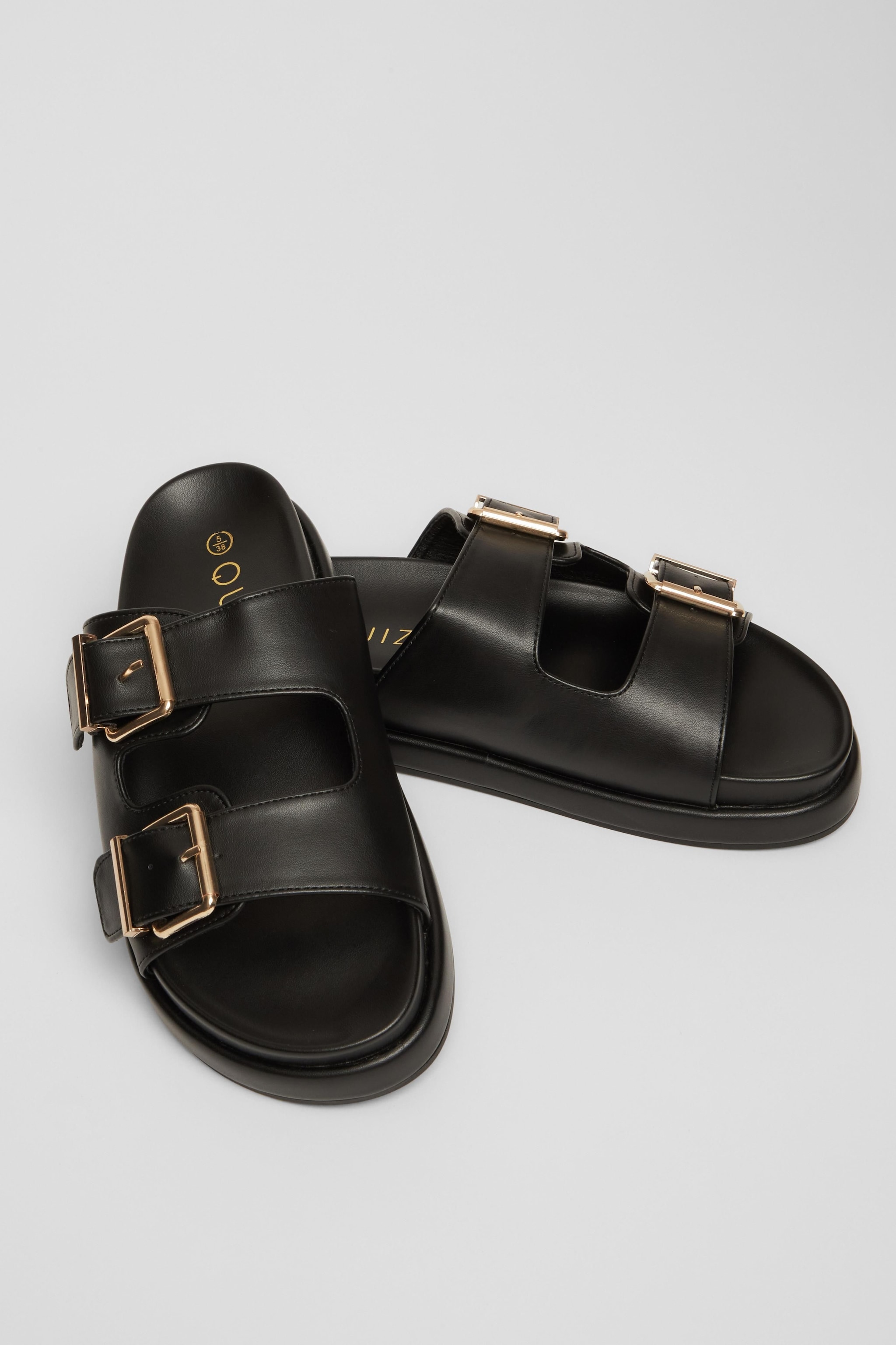 Quiz Black Faux Leather Flat Sandals image 2