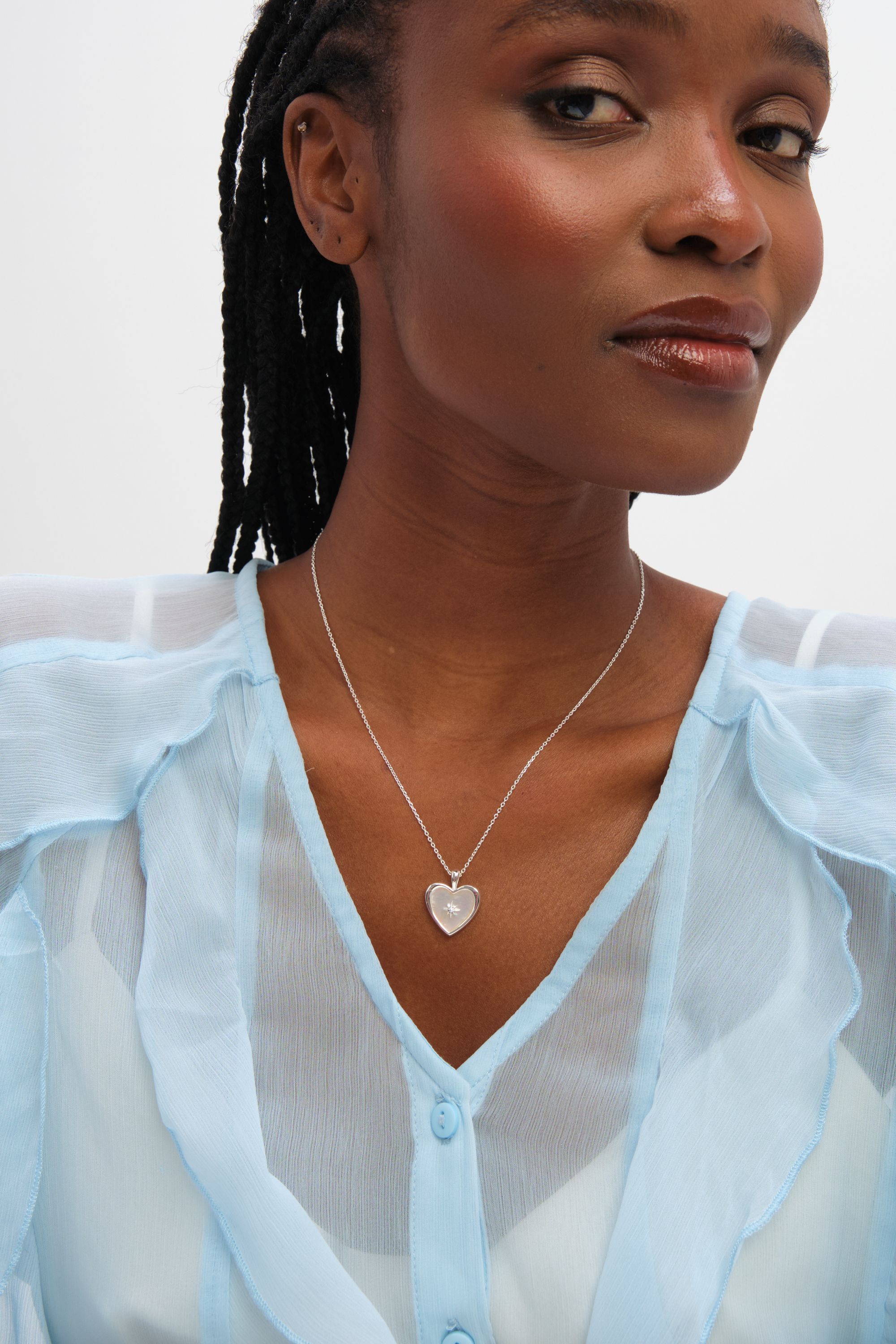 Inicio Sterling Silver Plated Mother of Pearl Heart Pendant - Gift Pouch image 2