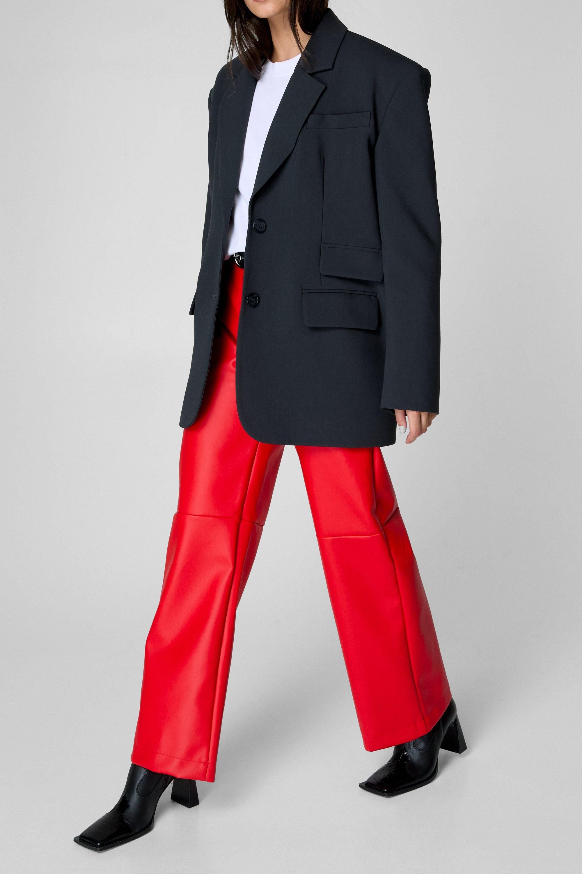 NastyGal Essentials Faux Leather Trouser Red image 3