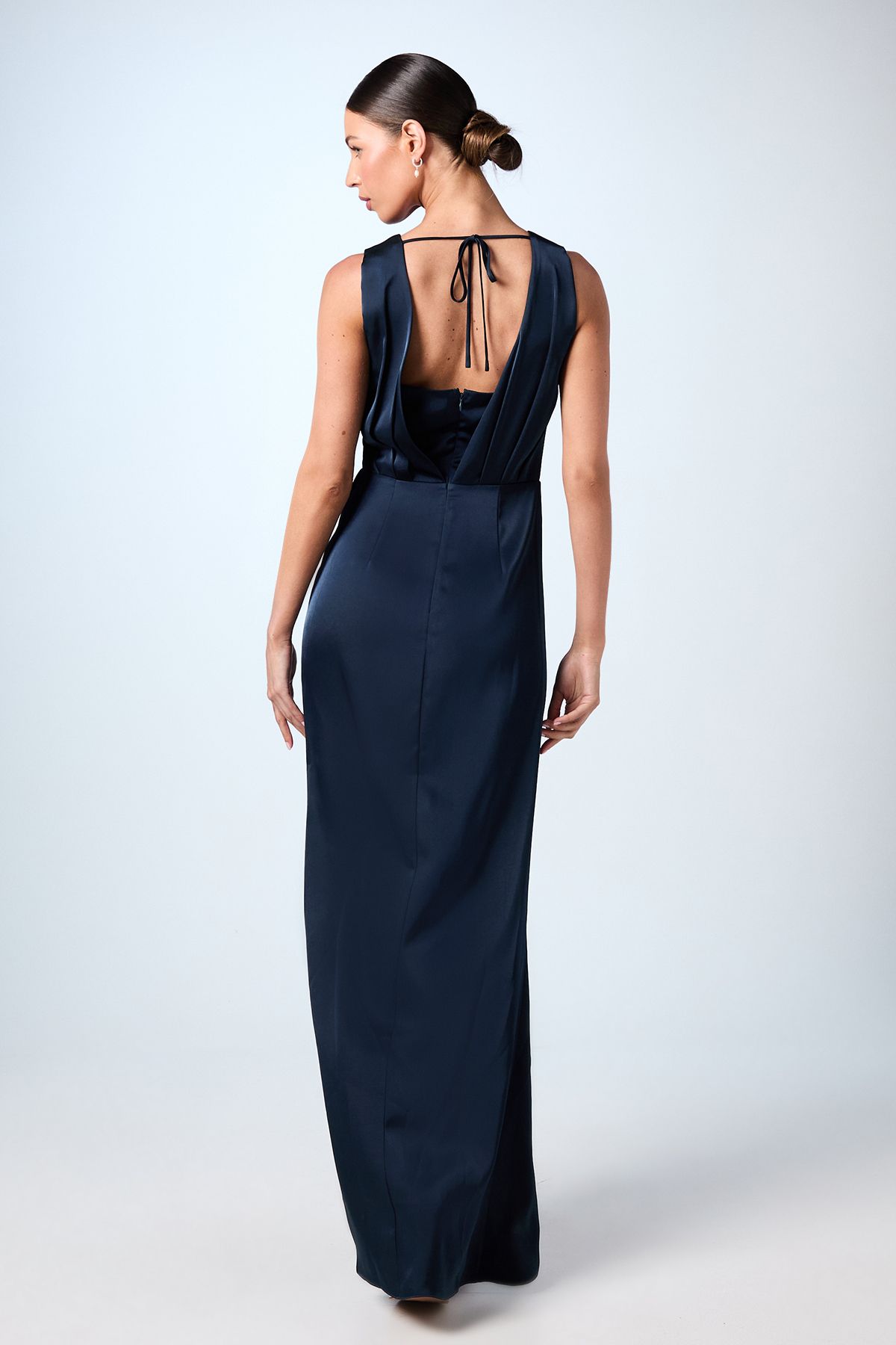 Coast Ruched Waist Detail Satin Bridesmaid Dress Navy image 3