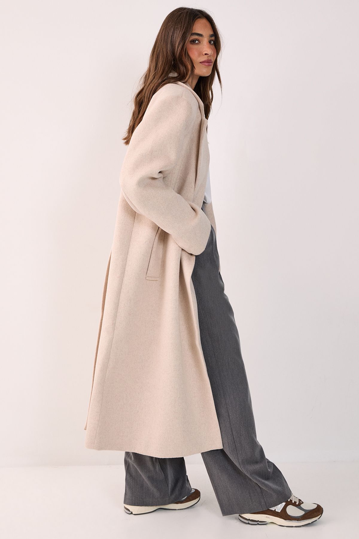 NastyGal Premium Oversized Wool Blend Maxi Coat Neutral image 2