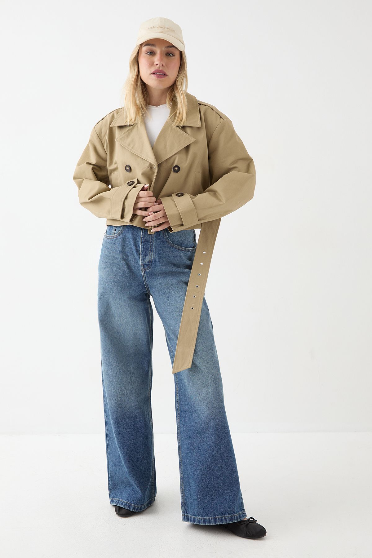 MissPap Tailored Cropped Trench Coat Stone image 2