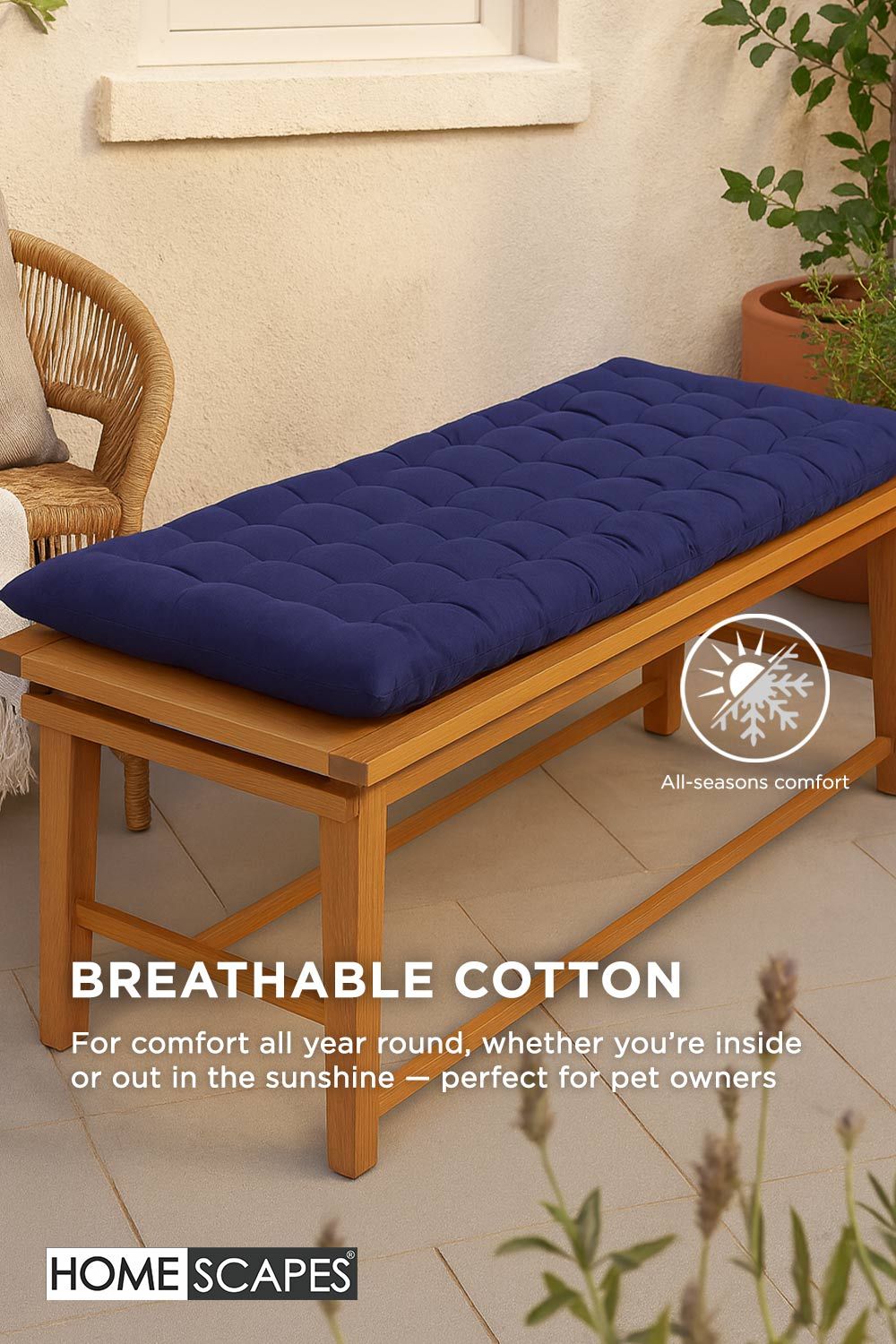 Homescapes Garden Bench Cushion Luxury 2 Seater Cotton Indoor Outdoor Pad, 108 x 42cm image 5