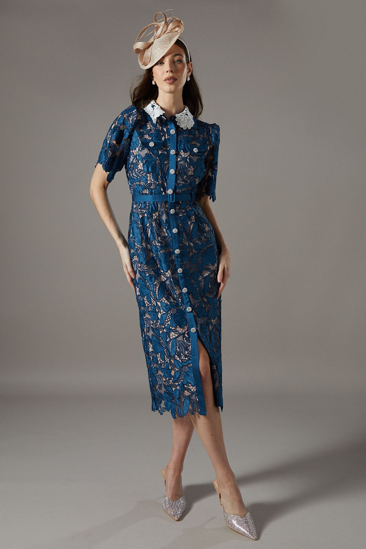 Coast Lace Shirt Dress Contrast Colour Slate Blue image 1