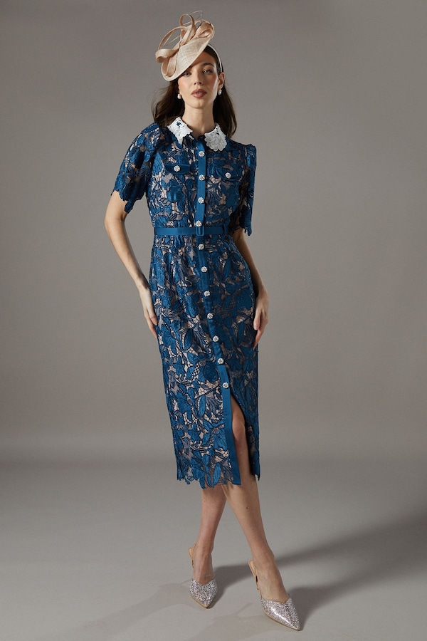 Coast Lace Shirt Dress Contrast Colour Slate Blue
