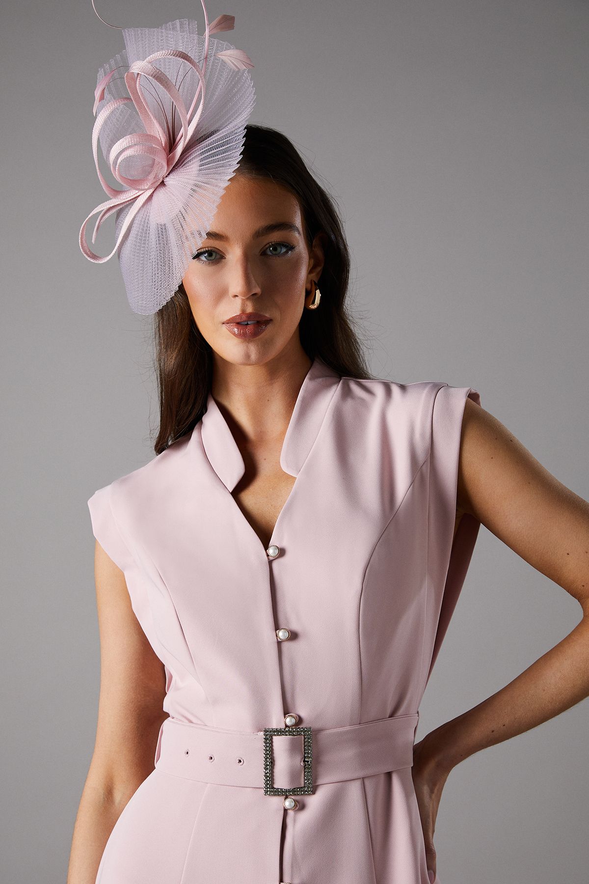 Coast Sleeveless Button Through Midi Dress With Belt Blush image 3