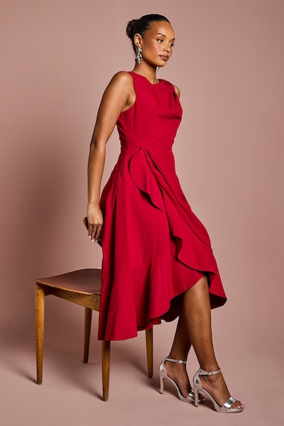 Coast Petite Crepe Ruffle Dress With Low Back Berry