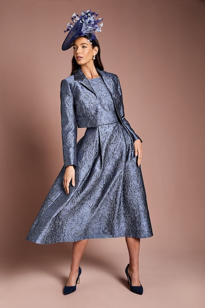 Coast Lisa Tan Cropped Jacquard Jacket Slate