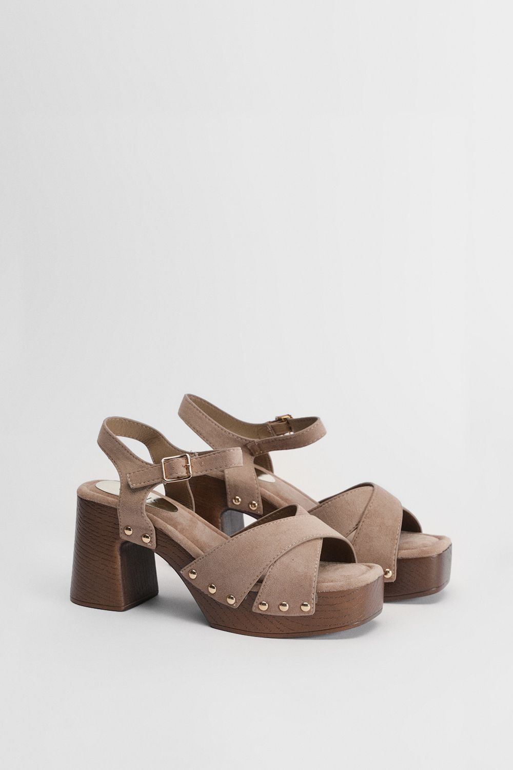 Oasis Maddy Faux Suede High Heel Chunky Platform Sandals Beige