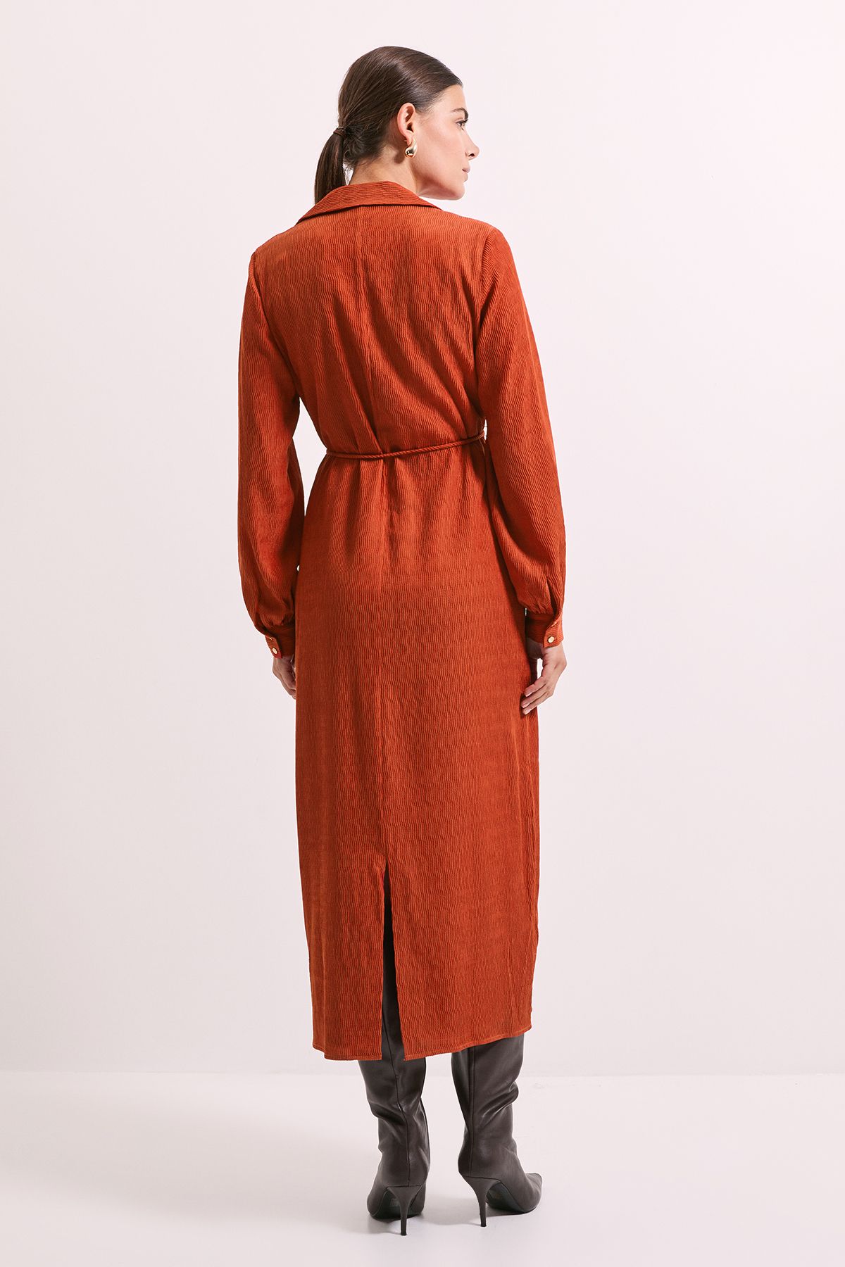 Principles Crinkle Column Shirt Mid Dress Rust image 4