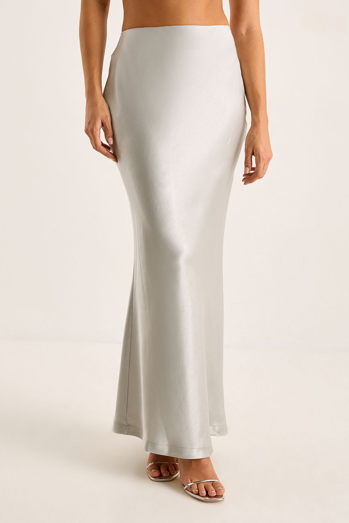 NastyGal Satin Bias Cut Maxi Skirt Silver image 2