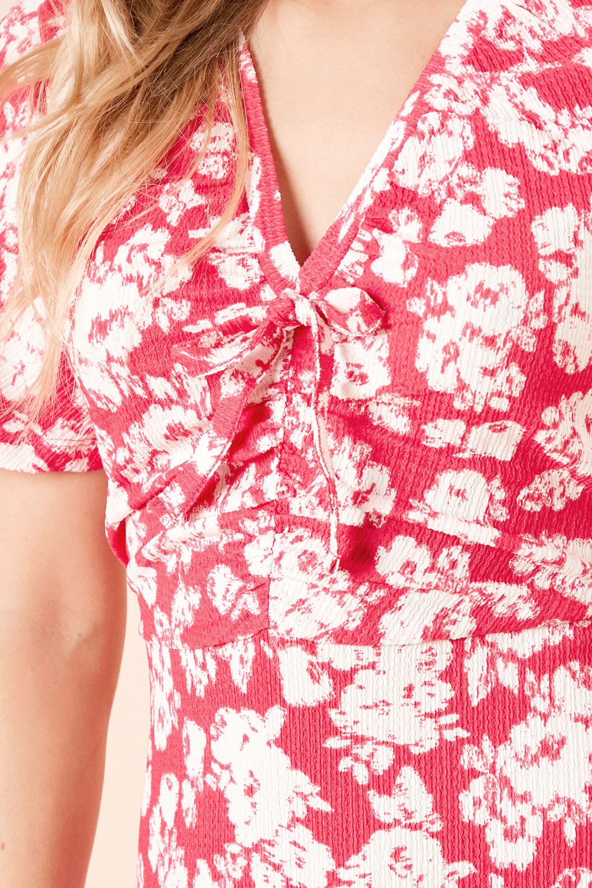 Dorothy Perkins Pink Floral Angel Sleeve Tie Front Midi Dress Pink image 5