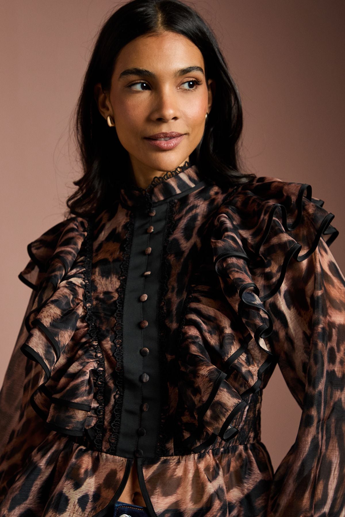 Coast Long Sleeve Leopard Organza Frill Blouse Leopard image 4