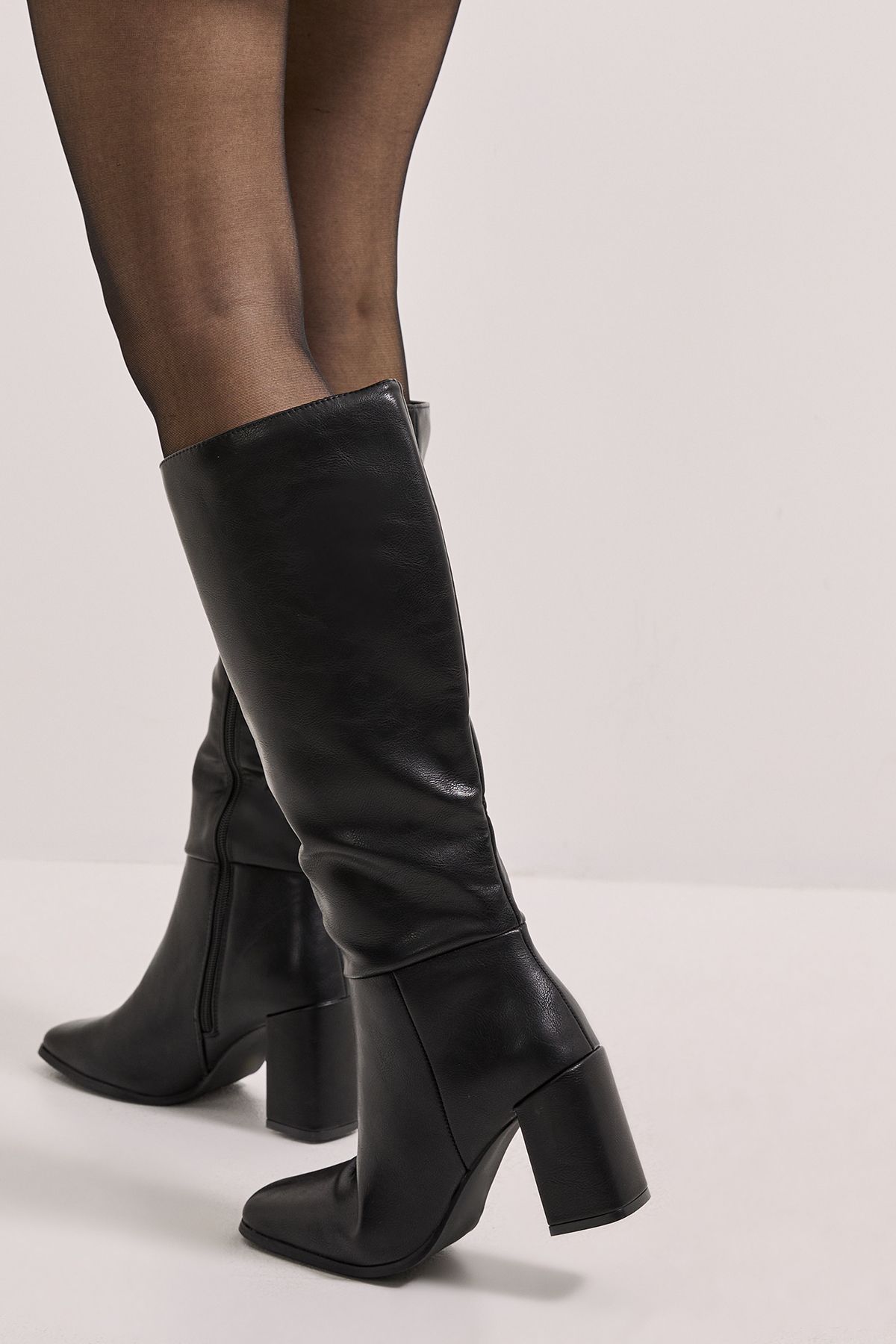 Dorothy Perkins Kristen Faux Leather Square Toe High Heel Knee Boots Black image 4