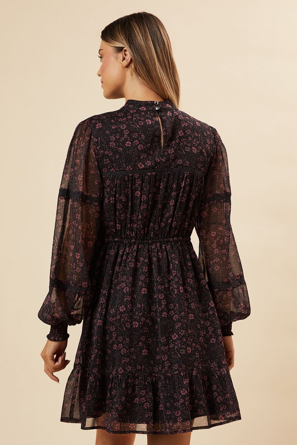 Dorothy Perkins Pink Ditsy Chiffon Pleated Yoke Mini Dress Pink image 3