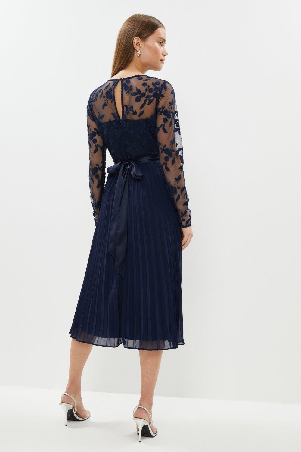 Coast Embroidered Long Sleeve Midi Dress Navy image 3