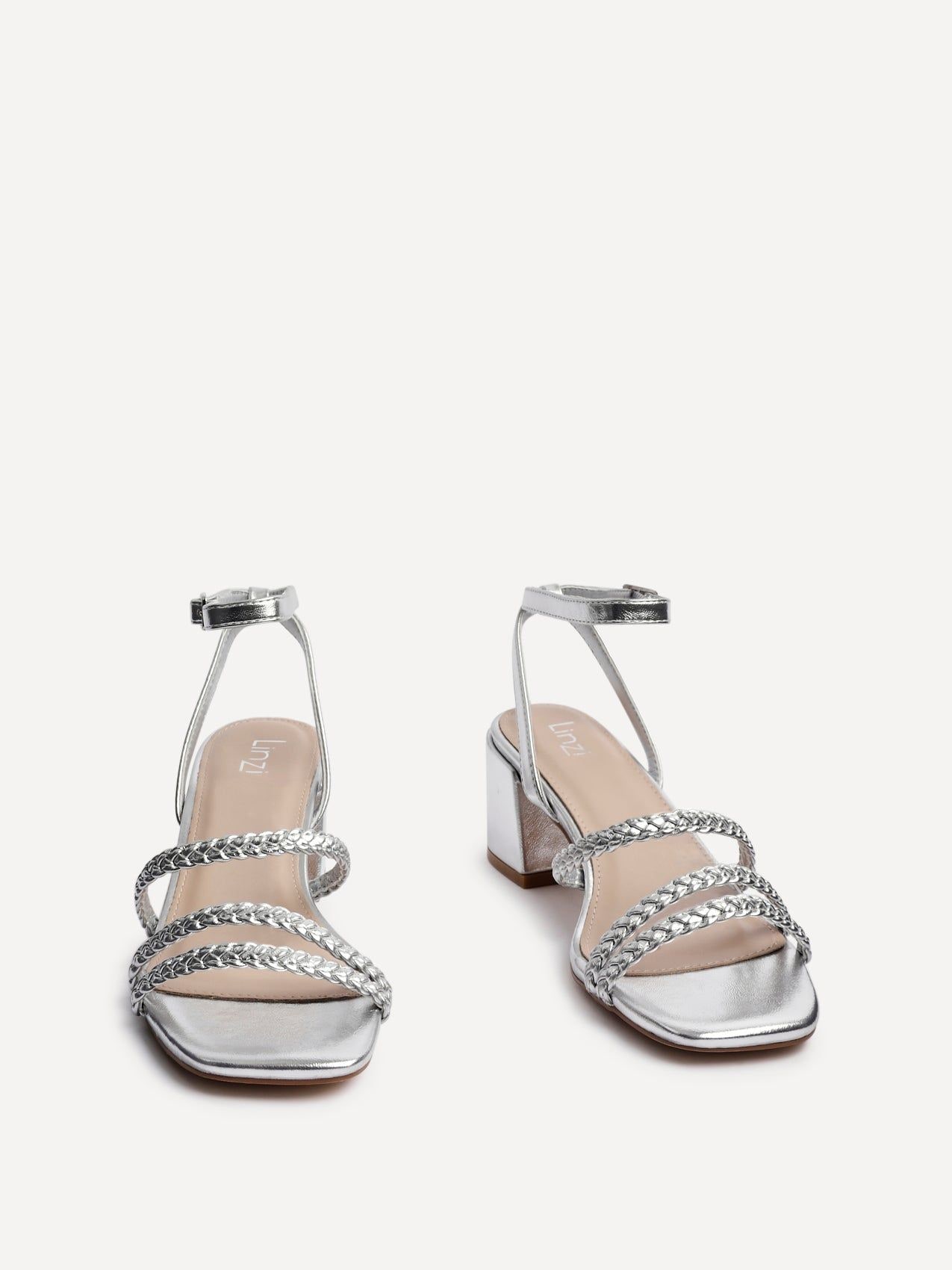 Linzi Hariette Silver Faux Leather Plaited Heels image 3