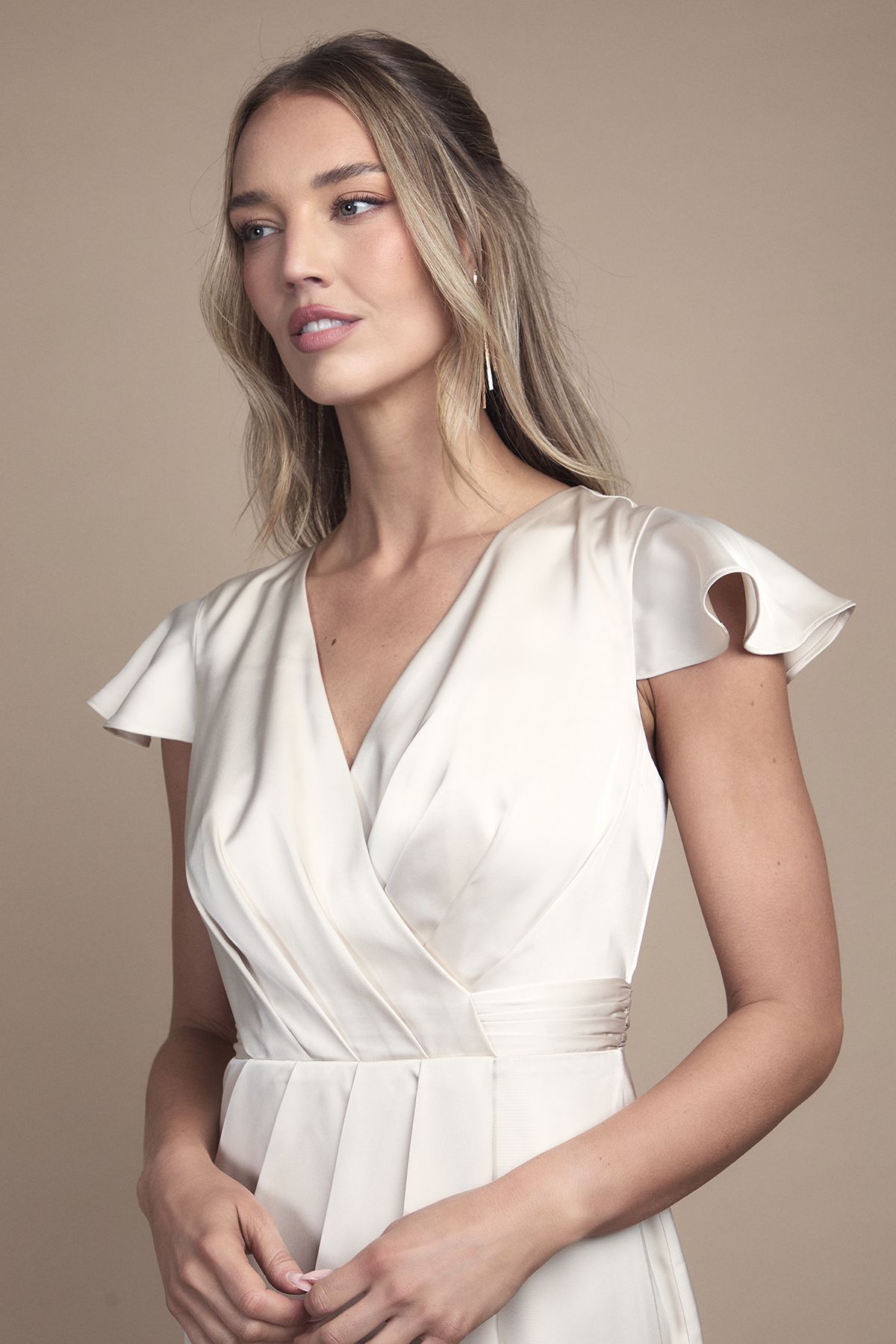 Coast Wrap Front Flutter Sleeve Maxi Bridesmaid Dress Champagne image 4