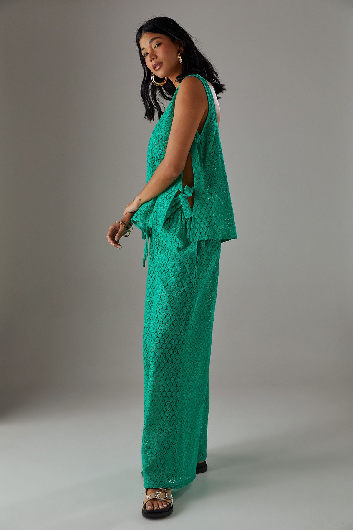 Warehouse Crochet Tie Side Tank Top Green image 4