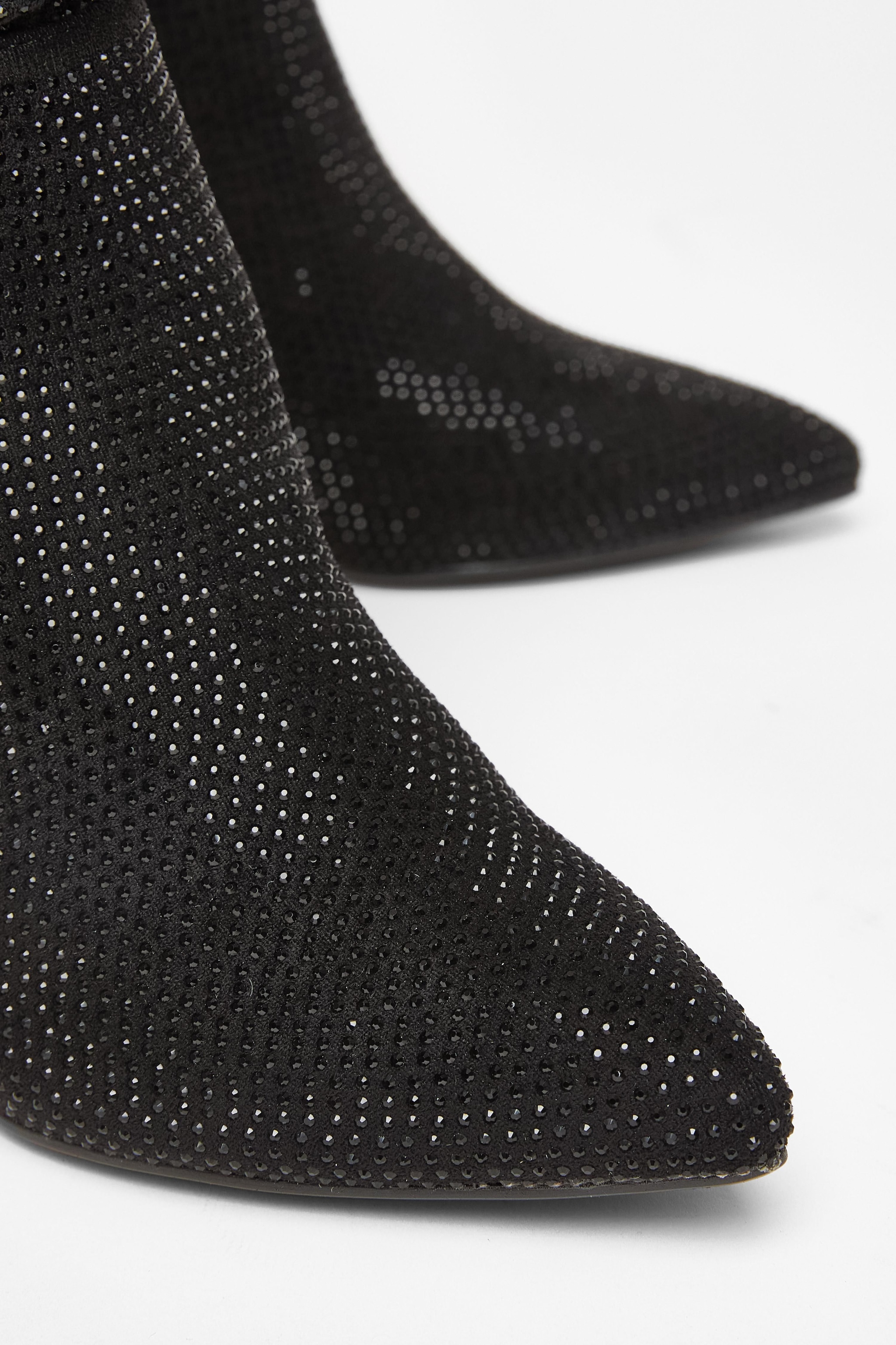 Quiz Black Diamante Heeled Boots image 4